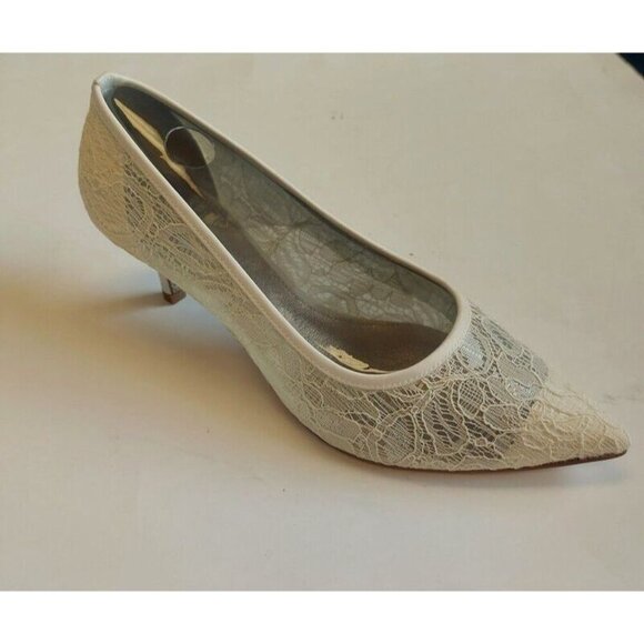 Adrianna Papell LOIS LC Shoes Womens 8.5 W Ivory Lace Kitten Heel Evening Pumps - Picture 1 of 12